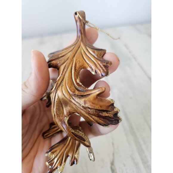 Glitter maple leaf golden gold ornament fall Xmas tree unique - Picture 7 of 10
